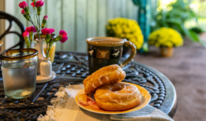 Image of Donuts on the table on the outdoor patio at HarBet Lodge in Alvin Texas